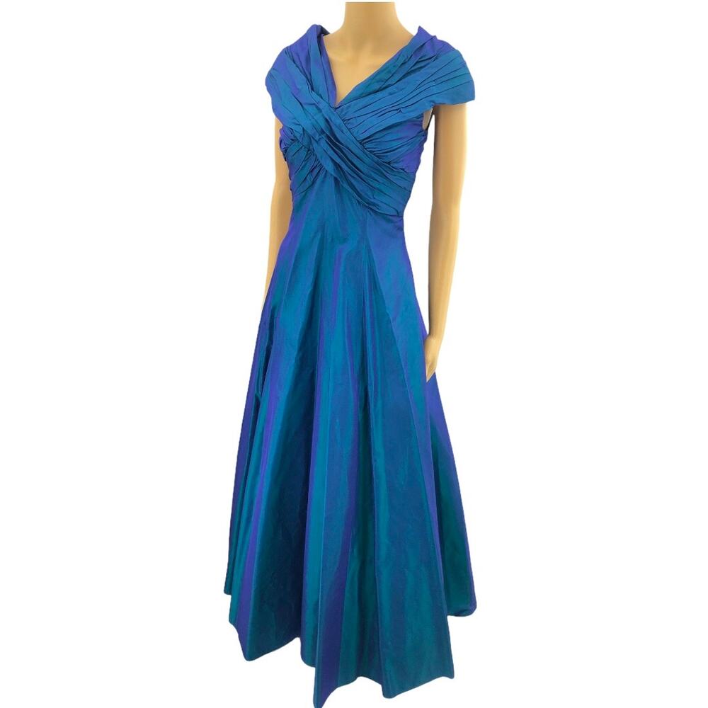Jessica McClintock SMALL American USA VINTAGE Blue Pleated Maxi Dress Gown